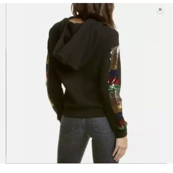 Alice+Olivia Barron Sequined Black Cotton Full Zip Sweatshirt Hoodie Size M - Picture 3 of 10